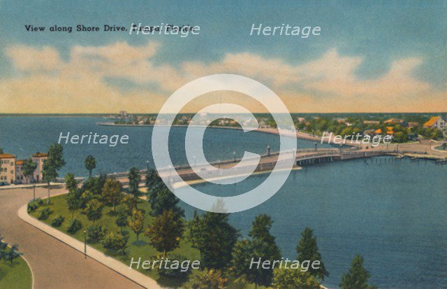 'View along Shore Drive, Tampa, Florida.', c1940s. Artist: Unknown.