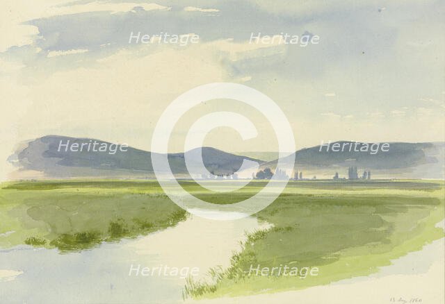 River landscape, mountains in the background, 1860. Creator: Carl Theodor Reiffenstein.