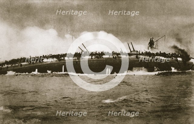 The sinking of the German cruiser 'Blücher' in the North Sea, World War I, January 24, 1915. Artist: Unknown