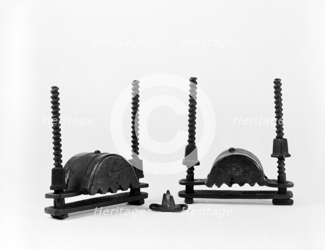 Two hand crushers and a knuckle duster, late Tudor, c1600. Artist: Unknown