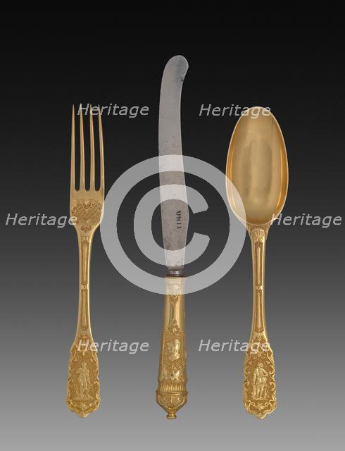 Knife, Fork, and Spoon, c. 1725. Creator: Unknown.