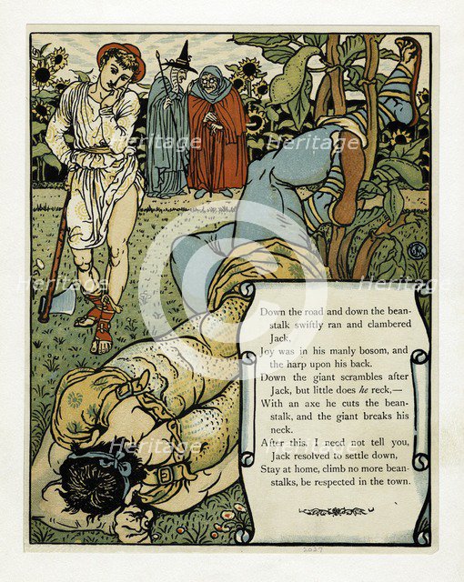 The giant breaks his neck', from The Blue Beard Picture Book, pub. 1879 (colour lithograph), 1879. Creator: Walter Crane (1845 - 1915).