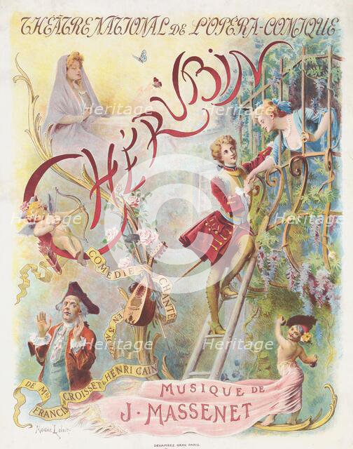 Premiere Poster for the opera Chérubin by Jules Massenet, 1905. Creator: Leloir, Maurice (1853-1940).