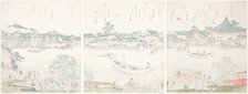 Komagata Hall and O-umaya River Bank, from the series "A Selection of Horses (Uma..., Japan, 1822. Creator: Hokusai.