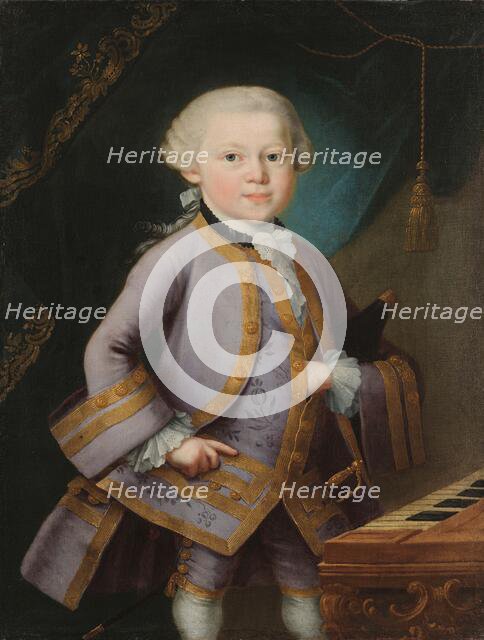 Wolfgang Amadeus Mozart in a gala dress, 1763. Creator: Lorenzoni, Pietro Antonio (1721-1782).