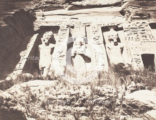 Abou-Sembil, Petit Spéos - Partie Gauche de la Façade, 1851-52, printed 1853-54. Creator: Félix Teynard.