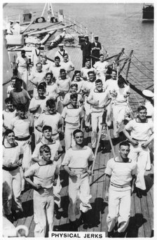Physical jerks; exercise on board HMS 'Devonshire', 1937. Artist: Unknown