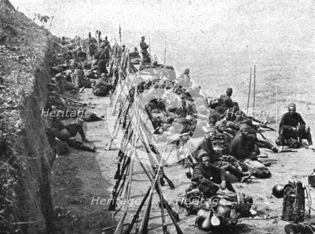 Conquest of German East Africa; Halt of a company during the march on Mahenge, 1917. Creator: Unknown.