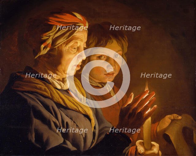 Old Woman And A Boy By Candlelight, 1630-1650. Creator: Matthias Stomer.