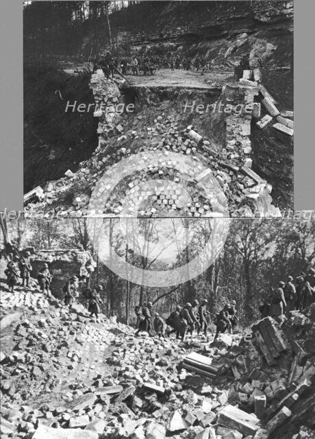 'La poursuite de l'ennemi; sur la route de Longpont a Oulchy-le Chateau, le 18 juillet 1918..., 1918 Creator: Unknown.