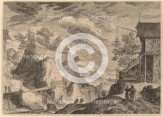 Landscape with an Inn to the Right and House on Rocks to the Left, probably c. 1609. Creator: Aegidius Sadeler II.
