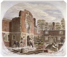 Men demolishing St Peter's Hospital, Southwark, London, 1851. Artist: James Findlay