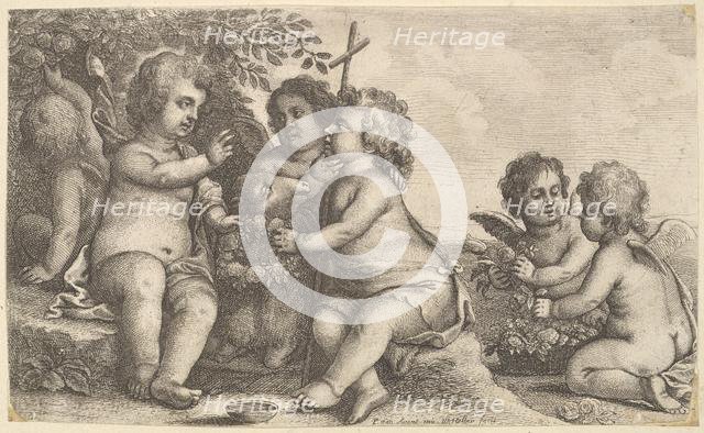 Jesus, St. John the Baptist and four cherubs, 1625-77. Creator: Wenceslaus Hollar.