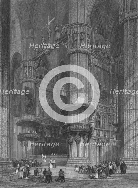 'The Interior of Milan Cathedral, Looking Towards The High Altar', 1844.  Artist: Thomas Higham.