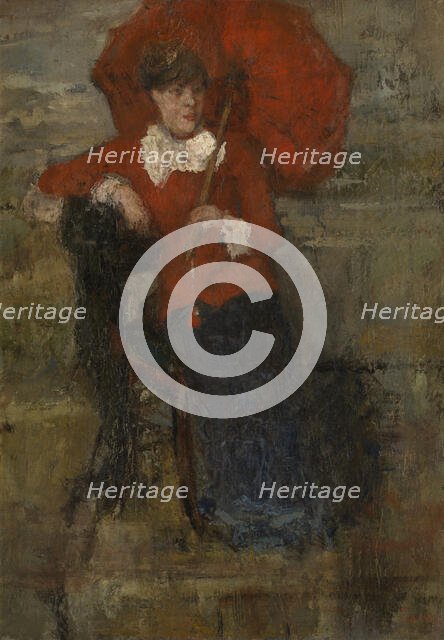 Lady with Red Parasol, 1880. Creator: James Ensor.