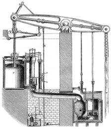 Cornish or single acting pumping engine, 1866. Artist: Unknown