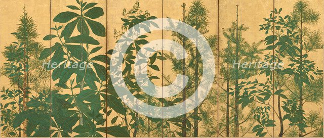 Trees. A six-section folding screens, Mid of 17th cen..