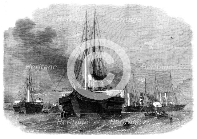 Her Majesty the Queen leaving Greenhithe in the Royal Yacht for Germany, 1862. Creator: Smyth.