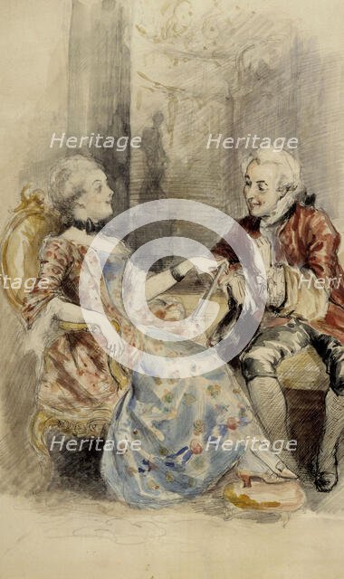 Couple Having a Conversation, Rococo Attire, c1890s. Creator: Albert Edelfelt.