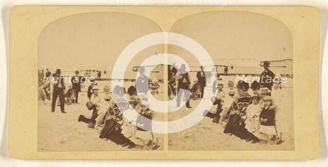 Family portrait at the beach, probably New York, about 1878. Creator: Halls.