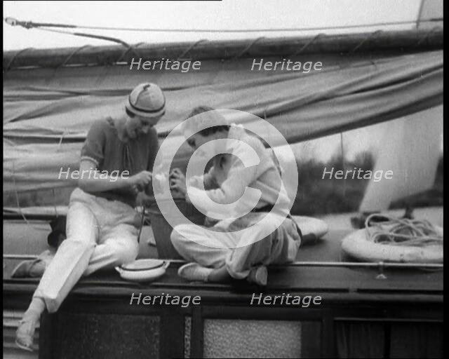 Two Women on a Boat on the River, 1933. Creator: British Pathe Ltd.