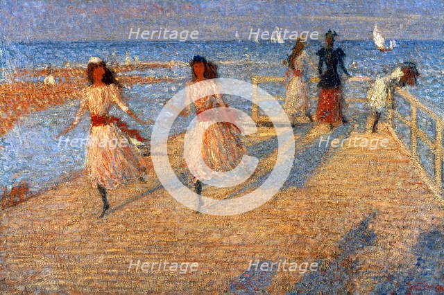 'Girls Running, Walberswick Pier', 1888-1894. Artist: Philip Wilson Steer