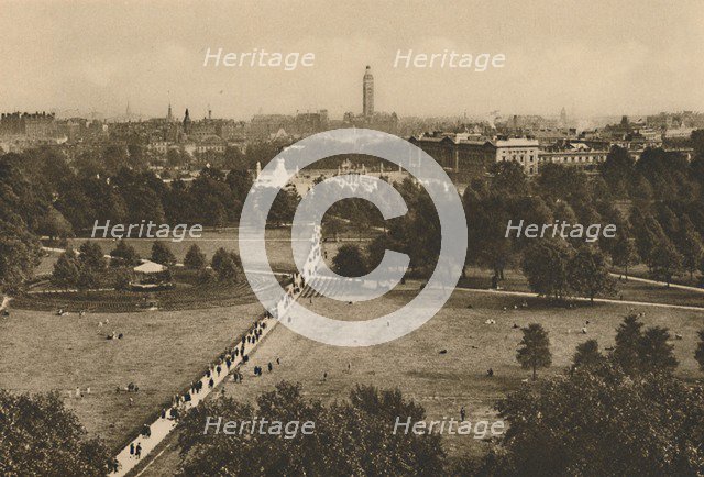 'Green Park and Westminster from the Structure That Has Usurped The Site of Old Devonshire', c1935. Creator: Unknown.