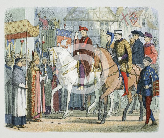 Charles VI of France and Henry V of England welcomed by the clergy, Paris, 1420 (1864). Artist: James William Edmund Doyle