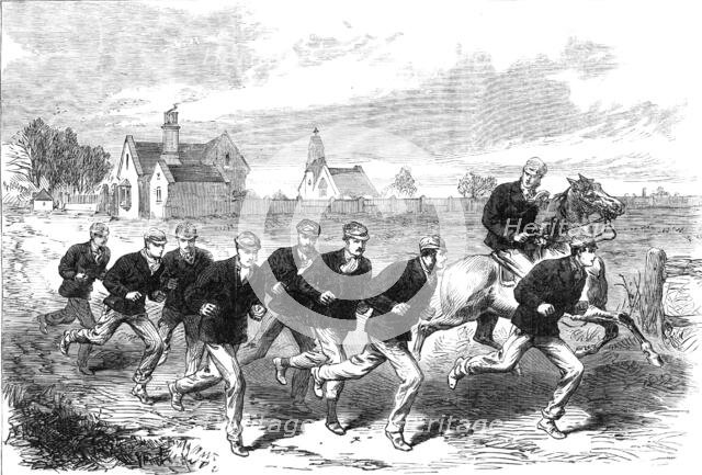 The Oxford and Cambridge Boat-Race: the Cambridge crew training on Barnes-Common, 1868. Creator: Unknown.