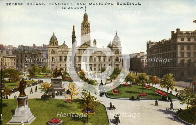 'George Square, Cenotaph, and Municipal Buildings, Glasgow', late 19th-early 20th century.  Creator: Unknown.