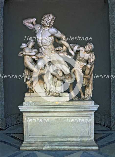 Laocoon. Sculptural group representing the Trojan priest and his two sons strangled by snakes..
