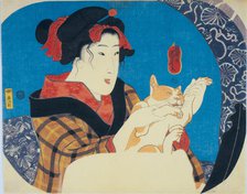 Girl Playing with Cat, c1845. Creator: Kuniyoshi, Utagawa (1797-1861).
