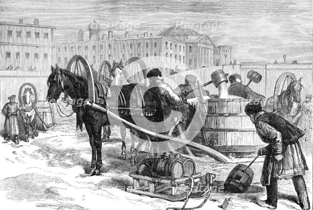 Taking water from the Neva at St. Petersburg - from a sketch by our special artist, 1874. Creator: Unknown.