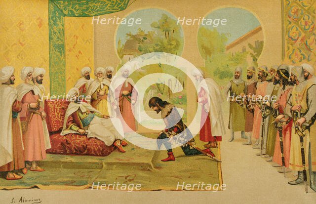 Encounter between King Ordoño IV of León (926-962) and the Umayyad Caliph of Córdoba..., 1888. Creator: Juan Alaminos.