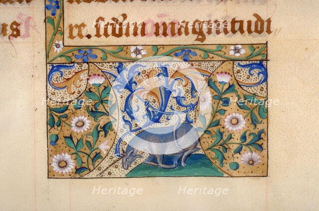 Unicorn (Ornament). Missale Tolosanum, 1400-1449. Creator: Anonymous.