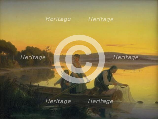 An Old Fisherman Putting Out His Net at Sundown, 1844. Creator: Jorgen Sonne.