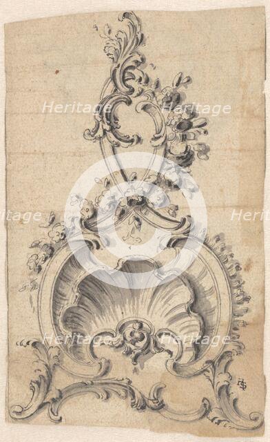 Rocaille-boning with a shell, volutes and flowers, c.1750. Creator: Anon.