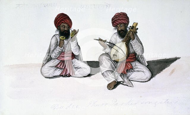 Musicians with cymbals and stringed instruments, 1856. Creator: Unknown.