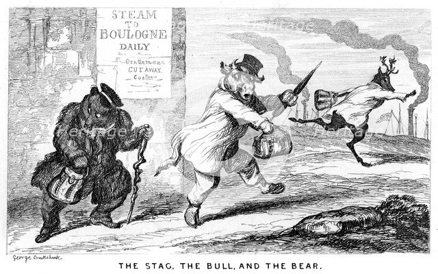 'The Stag, the Bull, and the Bear', 19th century.Artist: George Cruikshank