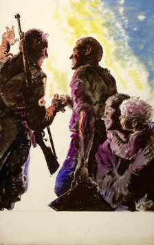 Man, with woman and baby, greeting soldier, between 1939 and 1946. Creators: Unknown, Central Office of Information.