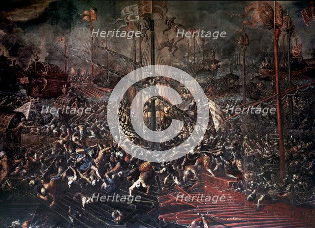 Battle of Lepanto (7-10-1571), oil by Michele Vicentino.