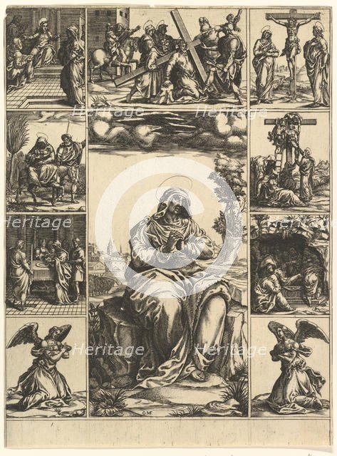 The Virgin of Sorrows; an image of the Virgin Mary surrounded by nine vignettes depict..., ca. 1575. Creator: Giorgio Ghisi.