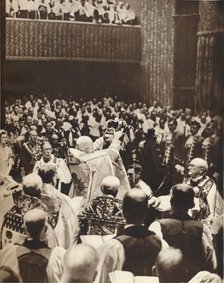 'George VI is crowned with St. Edwards Crown on the day of his coronation', 1937. Artist: Unknown.