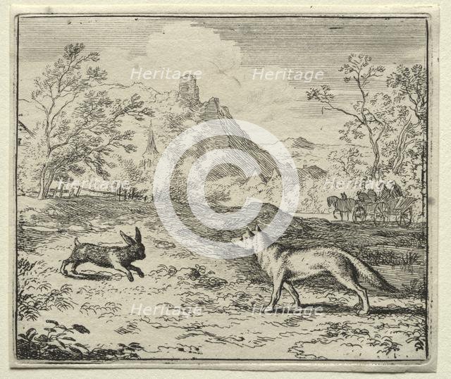 Reynard the Fox: Reynard and the Rabbit. Creator: Allart van Everdingen (Dutch, 1621-1675).
