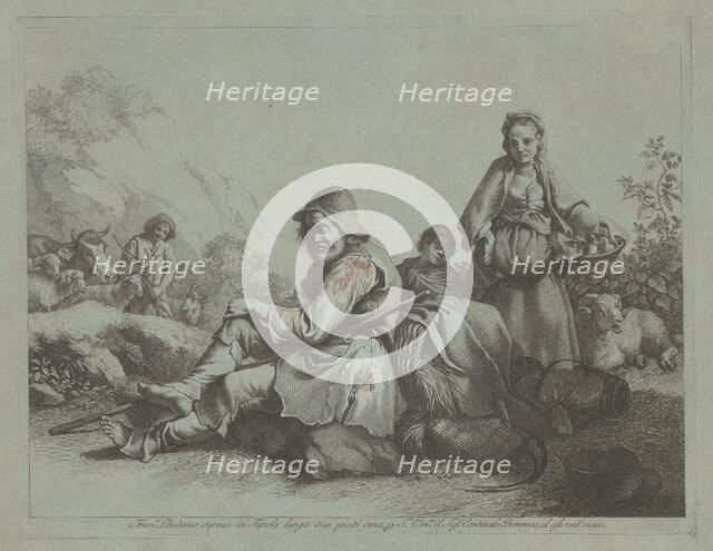 Seated Shepherd and a Peasant Woman with a Basket, 1759/1782. Creator: Francesco Londonio.
