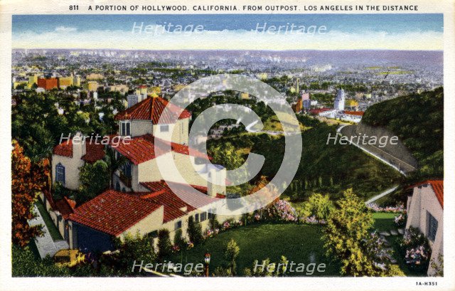 A Portion of Hollywood, California From Outpost, Los Angeles in the Distance. Artist: Unknown