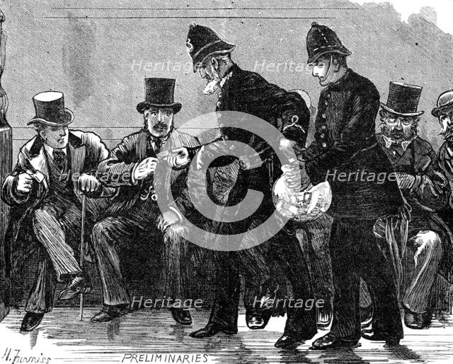 Admission to the Strangers' Gallery of the House of Commons: preliminaries, 1881. Creator: Unknown.