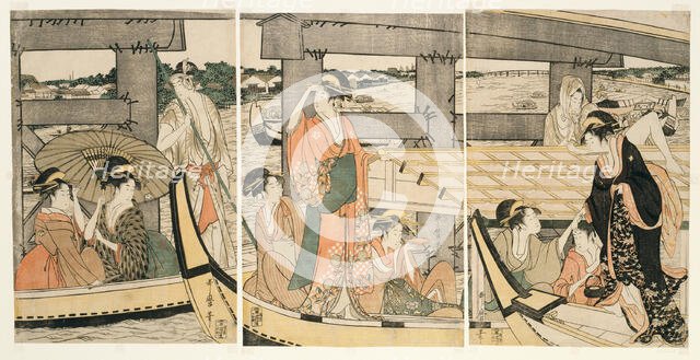 On top and beneath Ryogoku Bridge (Ryogokubashi no ue, shita), Japan, c. 1795/96. Creator: Kitagawa Utamaro.