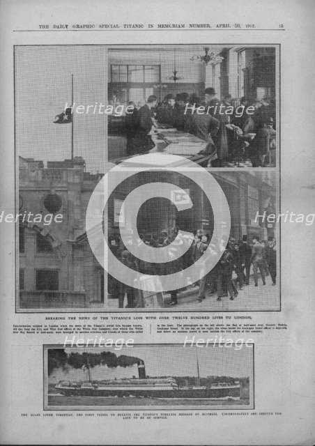 'Breaking the News of the Titanic's Loss', and RMS 'Virginian', April 20, 1912. Creator: Unknown.