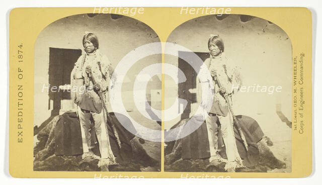 Shee-zah-nan-tan, Jicarilla Apache Brave in characteristic Costume, Northern New Mexico, 1874. Creator: Tim O'Sullivan.
